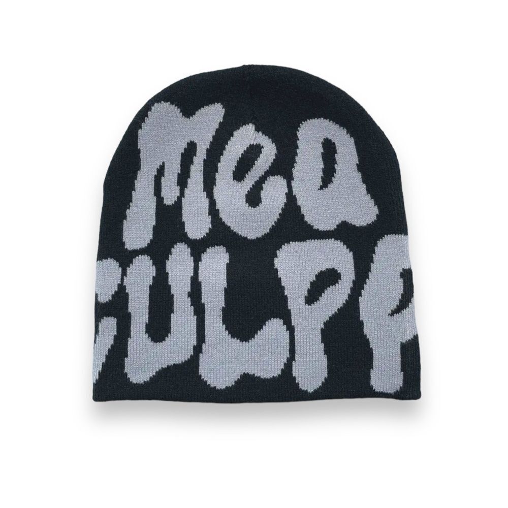 Mea Culpa Black Gray Knitted Beanie Cap NEW